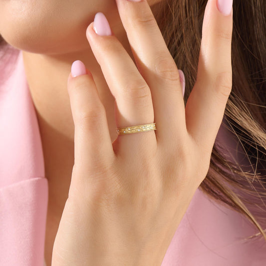 Diamond Leaf 14k Solid Gold Ring – Dainty Floral Wedding Band | Minimalist Nature-Inspired Bridal Gift for Women