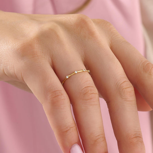 Diamond Stackable Ring,  14k Solid Gold Stacking Ring, Tiny Diamond Bone Band for Women, Diamond Thumb Ring, Thin Index Finger Ring
