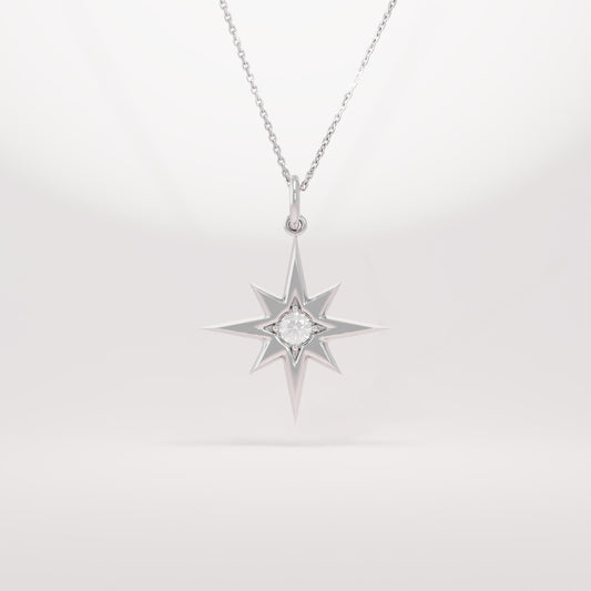 14k Solid Gold Diamond North Star Pendant - Dainty Compass Star Charm, Celestial Necklace