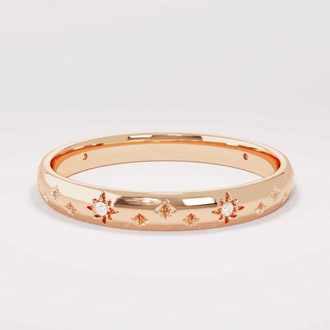 14k Solid Gold Diamond Star Pave Band | Minimalist Celestial Wedding Band | Womens Starbust Eternity Comfort Fit Ring