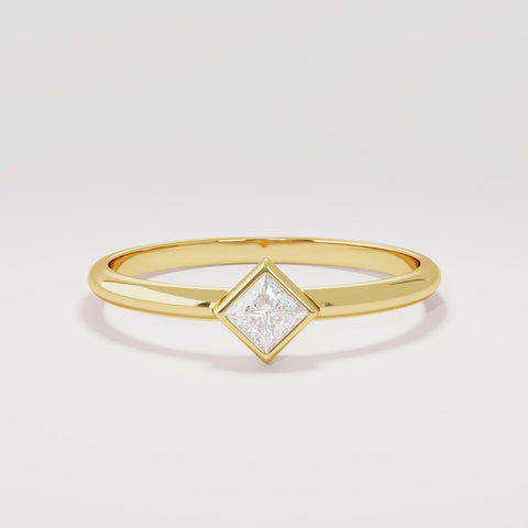 14k Gold Tiny Diamond Solitaire Ring | Minimal Princess-Cut Promise Ring | Basic Pinky/Engagement Ring for Women