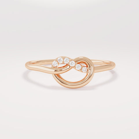 14K Solid Gold Diamond Knot Ring – Pave Friendship Band & Promise Ring for Her | Yellow/Rose/White Gold Jewelry