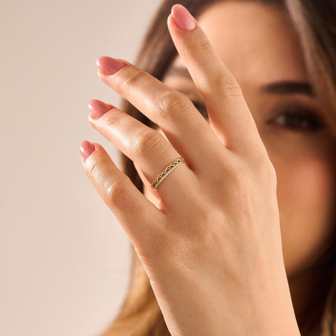 Bridal Celtic Ring: 14K Gold Pave Diamond Knot Band – Unique Wedding Jewelry
