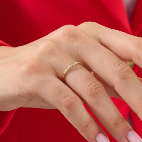Diamond Wedding Ring 14k Solid Gold - Thin Dainty Band for Women, Perfect Promise Ring Gift for Mom, Wife & Ladies