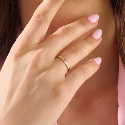 14k Solid Gold Diamond Star Pave Band | Minimalist Celestial Wedding Band | Womens Starbust Eternity Comfort Fit Ring