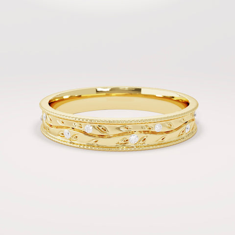 Diamond Leaf 14k Solid Gold Ring – Dainty Floral Wedding Band | Minimalist Nature-Inspired Bridal Gift for Women