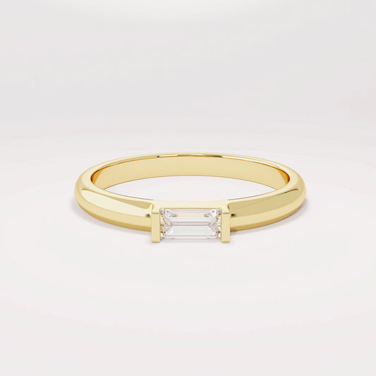 Baguette Solitaire 14k Solid Gold Diamond Ring - Minimalist East West Engagement Band for Women