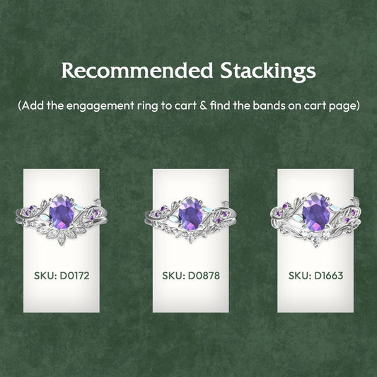 Nature Inspired Leaf Ring Lavender Amethyst Promise Ring Oval Cut Ring