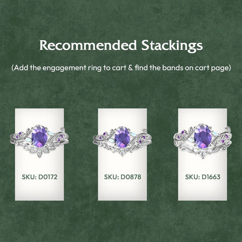 Nature Inspired Leaf Ring Lavender Amethyst Promise Ring Oval Cut Ring