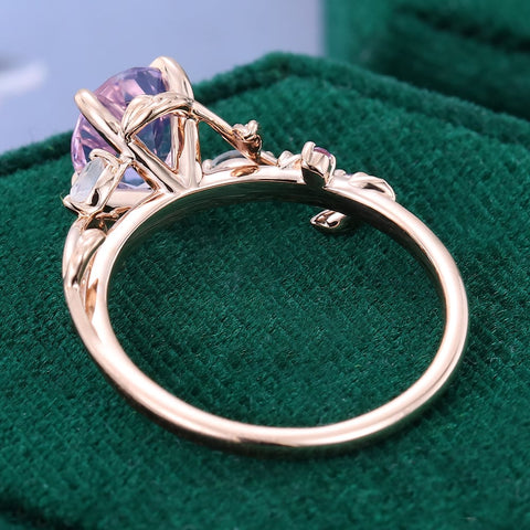 Nature Inspired Leaf Ring Lavender Amethyst Promise Ring Oval Cut Ring