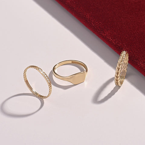 Nature-Inspired Wheat Ring 14K Gold – Unisex Floral Texture Gold Band