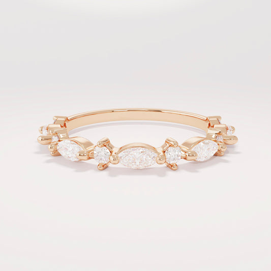 Marquise Diamond Half Eternity Band – Solid Gold Unique Wedding Ring, Marquise Gold Diamond Band