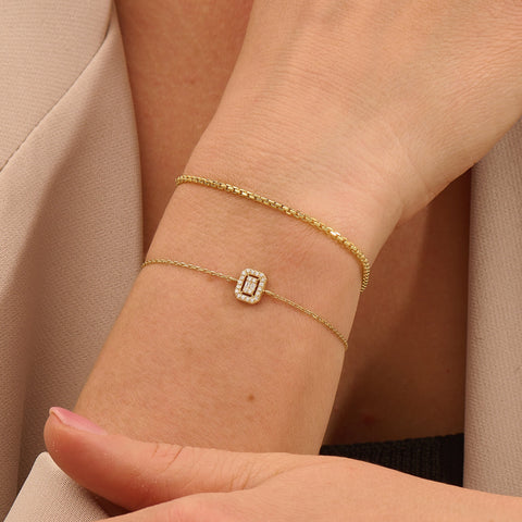14k Solid Gold Box Chain Bracelet | Unisex Real Gold Layering Jewelry | Stackable Gift for Men & Women | Birthday Gift for Her