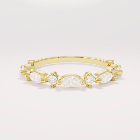 Marquise Diamond Half Eternity Band – Solid Gold Unique Wedding Ring, Marquise Gold Diamond Band