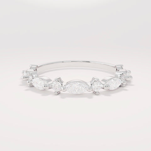 Marquise Diamond Half Eternity Band – Solid Gold Unique Wedding Ring, Marquise Gold Diamond Band
