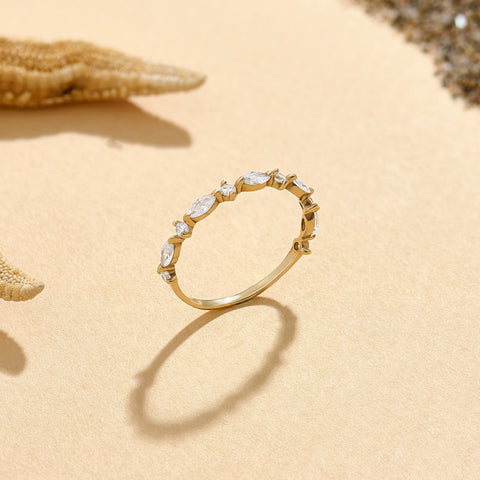 Marquise Diamond Half Eternity Band – Solid Gold Unique Wedding Ring, Marquise Gold Diamond Band