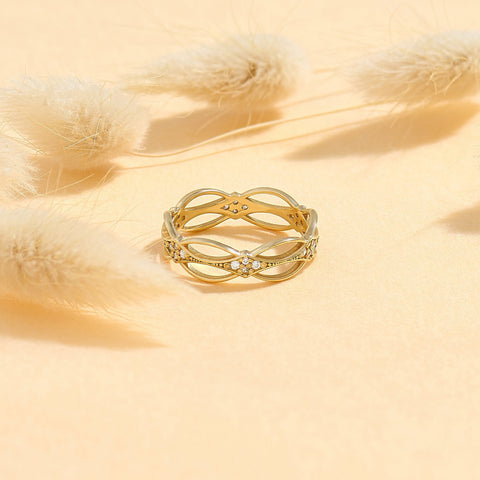 14k Gold Dainty Celtic Ring | Diamond Irish Knot Wedding Band | Vintage Viking-Inspired Stackable Gift for Her