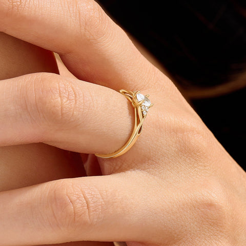 Women’s 14k Gold Vintage Braided Engagement Ring | Dainty Oval Natural Diamond Solitaire | Anniversary Jewelry Gift