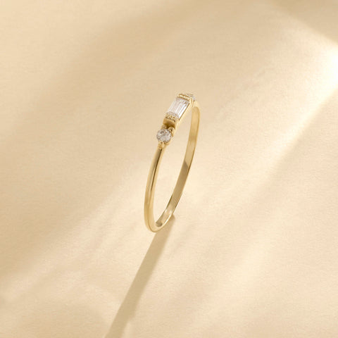 14k Solid Gold Baguette Diamond Ring | Minimalist Engagement Ring & Stacking Band for Women | Dainty Jewelry Gift for Her