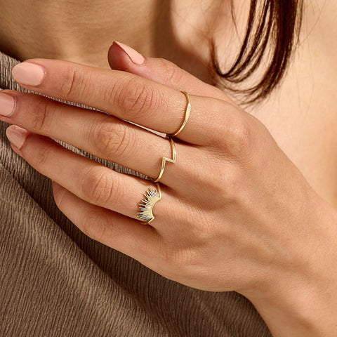 14k Gold Minimalist Nesting Band | Sunshine Curved Contour Ring | Engagement Solitaire Enhancer for Her