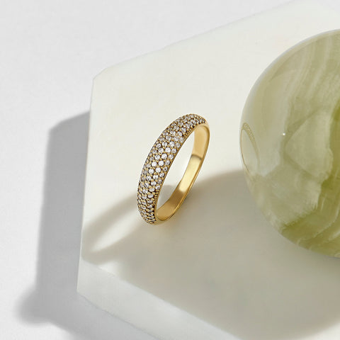Chunky 14k Gold Dome Ring - Pavé Diamond Bubble Band, Fine Gift Jewelry for Mom