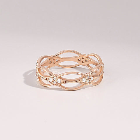 14k Gold Dainty Celtic Ring | Diamond Irish Knot Wedding Band | Vintage Viking-Inspired Stackable Gift for Her