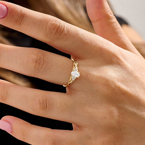 Women’s 14k Gold Vintage Braided Engagement Ring | Dainty Oval Natural Diamond Solitaire | Anniversary Jewelry Gift