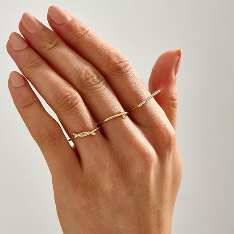 14k Solid Gold Diamond Flat Bar Ring, Dainty Fine Gold Jewelry, Pave Thin Stacking Band for Women, Minimalist Line Pointer Finger Ring