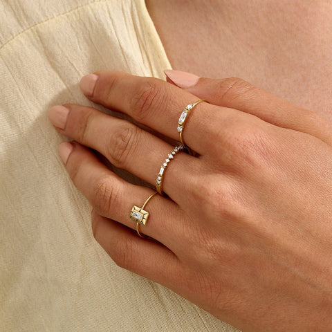 14k Solid Gold Baguette Diamond Ring | Minimalist Engagement Ring & Stacking Band for Women | Dainty Jewelry Gift for Her