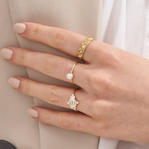 Dainty Freshwater Pearl Engagement Ring – 14k Solid Gold | Tiny Diamond Accent | Handmade Minimal Stacking Gift