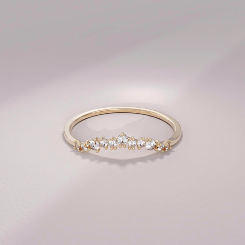 14k Solid Gold Nesting Enhancer Band – Curved Diamond Contour Ring, Minimalist Shaped Stacking Bridal Jewelry for Women