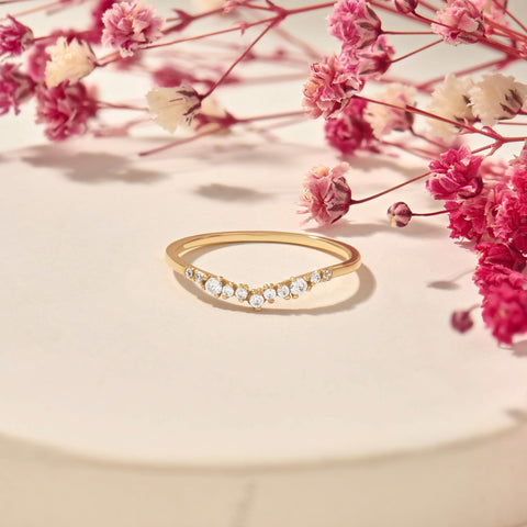 14k Solid Gold Nesting Enhancer Band – Curved Diamond Contour Ring, Minimalist Shaped Stacking Bridal Jewelry for Women
