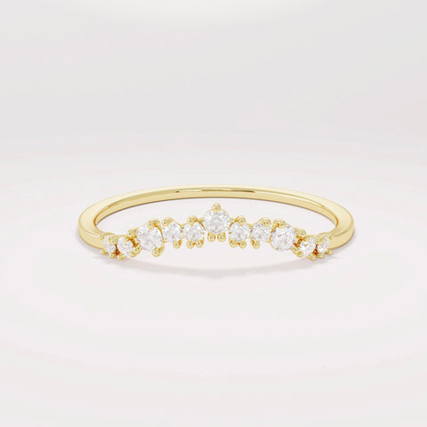 14k Solid Gold Nesting Enhancer Band – Curved Diamond Contour Ring, Minimalist Shaped Stacking Bridal Jewelry for Women