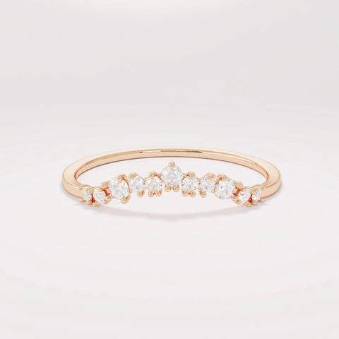 14k Solid Gold Nesting Enhancer Band – Curved Diamond Contour Ring, Minimalist Shaped Stacking Bridal Jewelry for Women