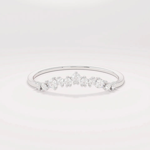 14k Solid Gold Nesting Enhancer Band – Curved Diamond Contour Ring, Minimalist Shaped Stacking Bridal Jewelry for Women