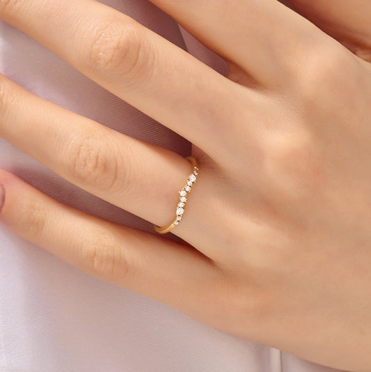 14k Solid Gold Nesting Enhancer Band – Curved Diamond Contour Ring, Minimalist Shaped Stacking Bridal Jewelry for Women