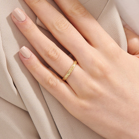 14k Solid Gold Leaf Wedding Band | Handmade Floral Ring | Minimalist Nature-Inspired Commitment/Anniversary Gift for Him & Her