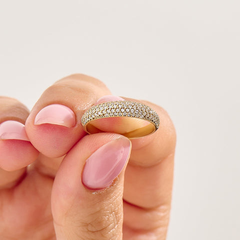 Chunky 14k Gold Dome Ring - Pavé Diamond Bubble Band, Fine Gift Jewelry for Mom