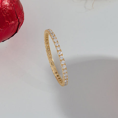 14k Solid Gold Diamond Eternity Band | Skinny Pave Wedding Ring | Dainty Stacking Bridal Jewelry Gift for Her
