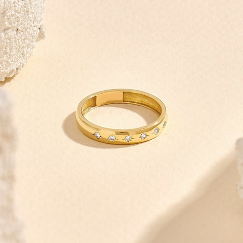 Diamond Star 14k Solid Gold Band – Flush-Set Wedding Ring | Womens Marriage & Anniversary Gift for Wife