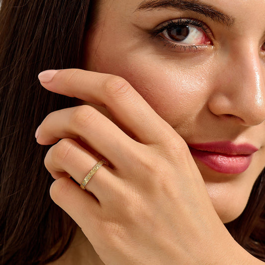 14k Solid Gold Sun Wedding Band | Comfort Fit Celestial Ring | Minimalist Matching Couples Ring for Men & Women