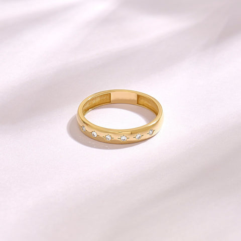 Diamond Star 14k Solid Gold Band – Flush-Set Wedding Ring | Womens Marriage & Anniversary Gift for Wife