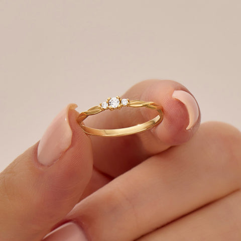 14K Solid Gold Twisted Solitaire Ring – Tiny Diamond Engagement Ring | Dainty Minimalist Promise Jewelry for Her