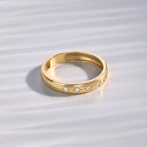 Diamond Star 14k Solid Gold Band – Flush-Set Wedding Ring | Womens Marriage & Anniversary Gift for Wife