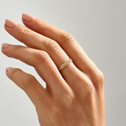 Nature-Inspired Wheat Ring 14K Gold – Unisex Floral Texture Gold Band