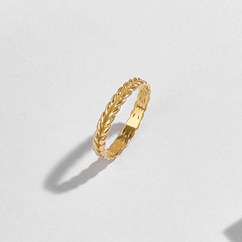 Nature-Inspired Wheat Ring 14K Gold – Unisex Floral Texture Gold Band