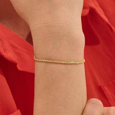 14k Solid Gold Box Chain Bracelet | Unisex Real Gold Layering Jewelry | Stackable Gift for Men & Women | Birthday Gift for Her