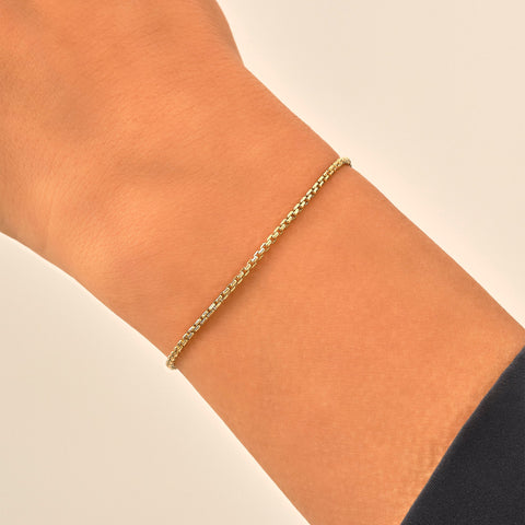 14k Solid Gold Box Chain Bracelet | Unisex Real Gold Layering Jewelry | Stackable Gift for Men & Women | Birthday Gift for Her