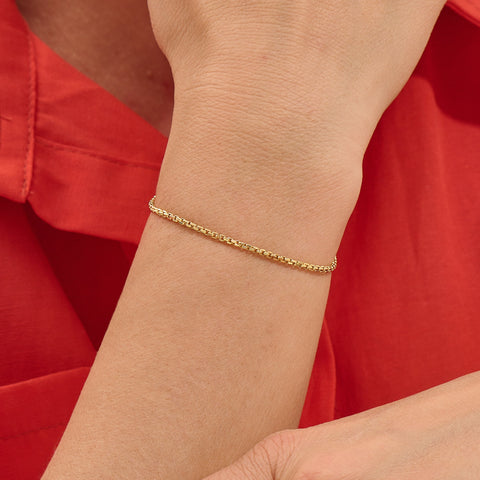 14k Solid Gold Box Chain Bracelet | Unisex Real Gold Layering Jewelry | Stackable Gift for Men & Women | Birthday Gift for Her