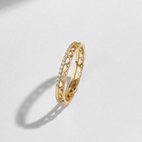 Bridal Celtic Ring: 14K Gold Pave Diamond Knot Band – Unique Wedding Jewelry